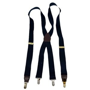 PELICAN Navy Blue Leather Back Suspender Solid Clip Buckle Adjustable Stretch